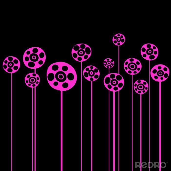 Papier peint  Fleurs roses sur fond noir
