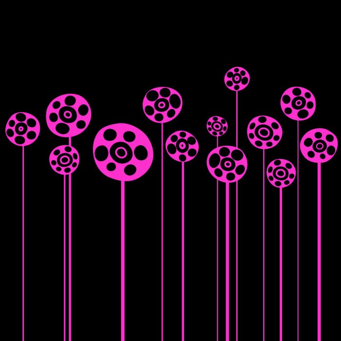 Papier peint  Fleurs roses sur fond noir