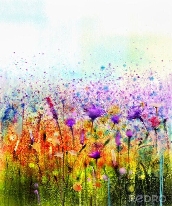 Papier peint  Fleurs sauvages dans une prairie version aquarelle