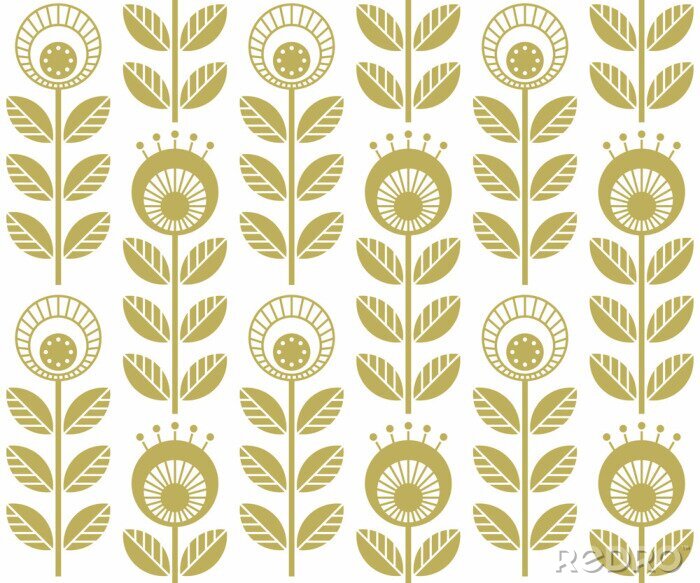 Papier peint  Fleurs scandinaves dans une teinte d'imitation or