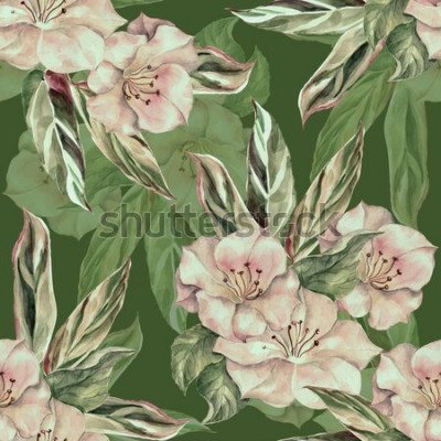 Papier peint  Fleurs sur fond vert