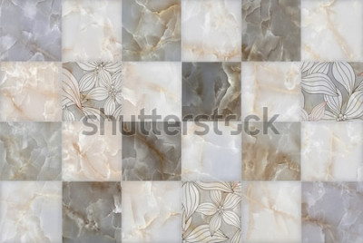 Papier peint  Fleurs sur une mosaïque de marbre