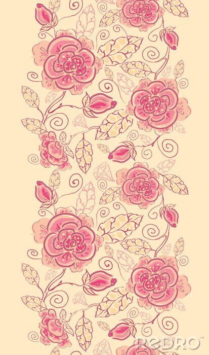Papier peint  Fleurs vintage sur fond beige