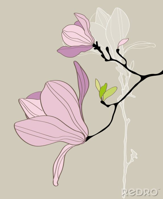 Papier peint  Fleurs violettes sur un graphique moderne
