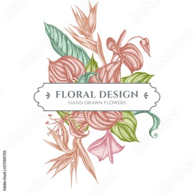 Papier peint  Floral bouquet design with pastel gloriosa, anthurium, strelitzia