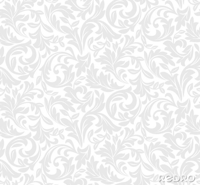 Papier peint  Floral pattern. Wallpaper baroque, damask. Seamless vector background. White and grey ornament.