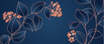 Papier peint  Floral seamless navy blue and copper metallic plant background vector for house deco