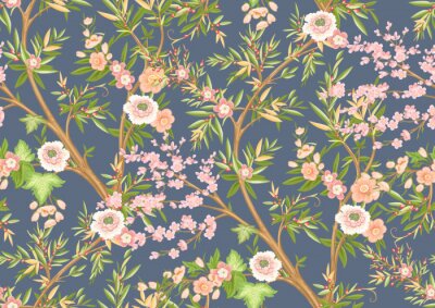 Papier peint  Floral seamless pattern in chinoiserie style. Vector illustration.