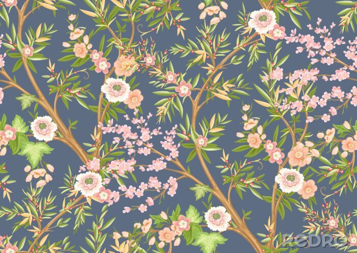 Papier peint  Floral seamless pattern in chinoiserie style. Vector illustration.
