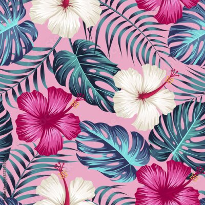 Papier peint  Floral seamless pattern with leaves. tropical background	