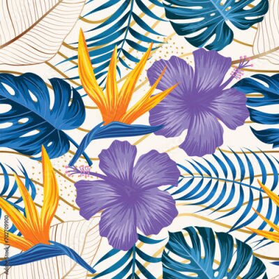 Papier peint  Floral seamless pattern with leaves. tropical background