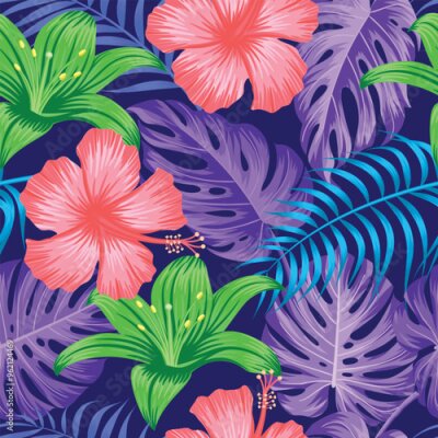 Papier peint  Floral seamless pattern with leaves. tropical background	
