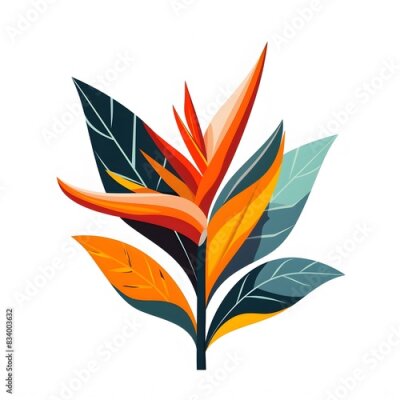 Papier peint  flower and leaf strelitzia reginas on white background