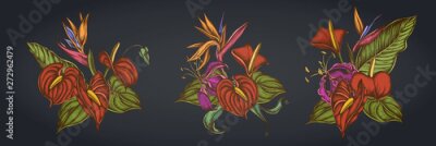 Papier peint  Flower bouquet of gloriosa, anthurium, strelitzia