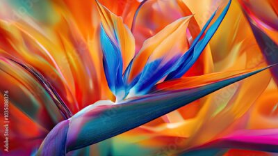Papier peint  Flowers, high-resolution photo, psychedelic, strelitzia, bird of paradise flower, vibrant, jungle, tropical, paint, blurred colors, rainbow-colored, blooming, withering, tropical, southern islands.