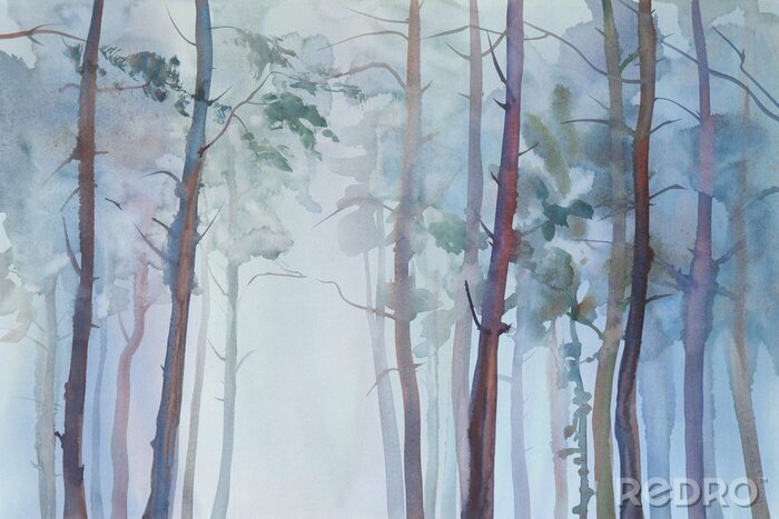 Papier peint  Foggy, forêt, aquarelle, fond