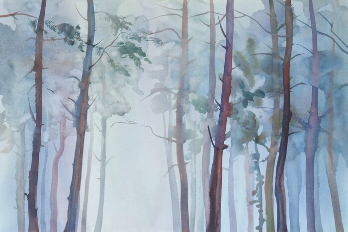 Papier peint  Foggy, forêt, aquarelle, fond