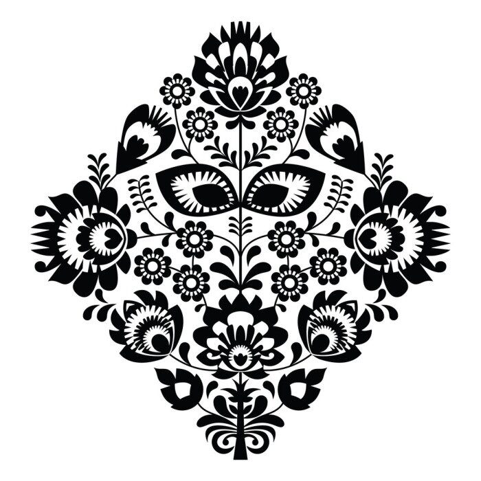 Papier peint  Folk broderie de fleurs - modèle polonais monochrome