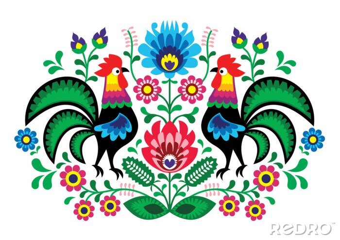 Papier peint  Folklore animaux ruraux coqs