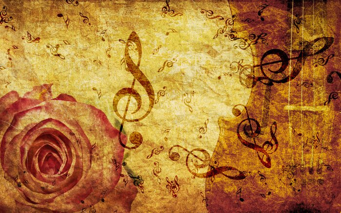 Papier peint  Fond de cru avec rose et des notes