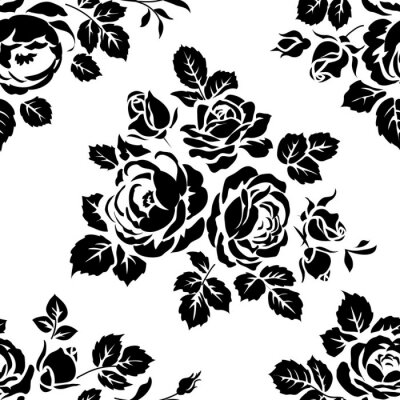 Fond monochrome sans soudure avec des silhouettes de roses vintage. Vector seamless pattern