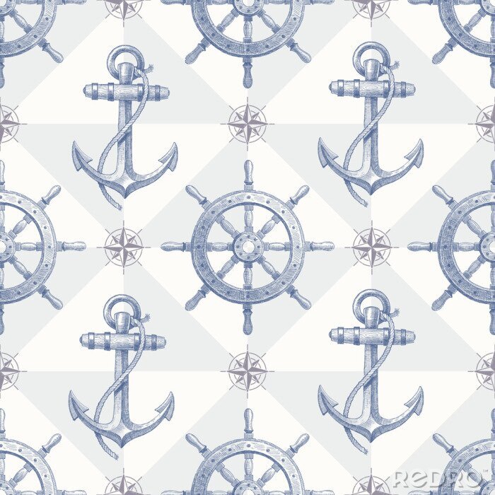 Papier peint  Fond nautique transparente avec des éléments dessinés à la main