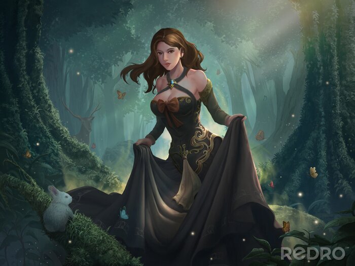 Papier peint  Forêt fantastique avec une fille
