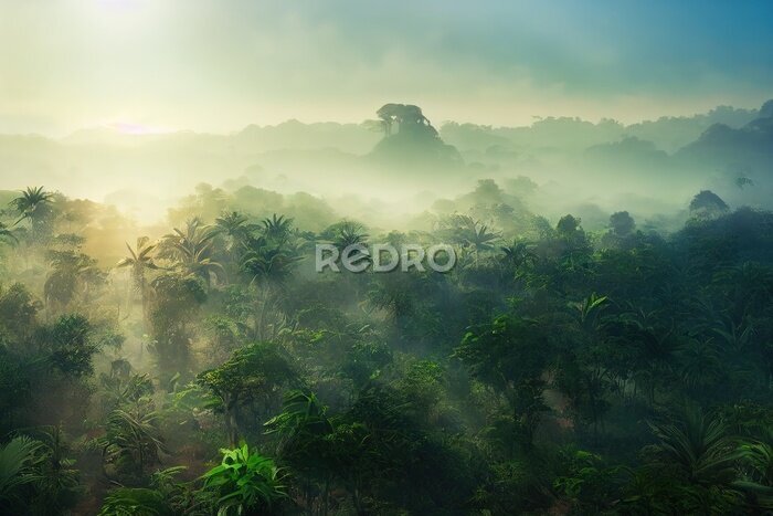 Papier peint  Forêt tropicale au lever du soleil