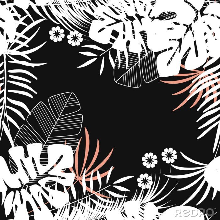 Papier peint  Forme tropicale sans soudure d'été avec des feuilles de palmier de monstera et des plantes sur fond sombre