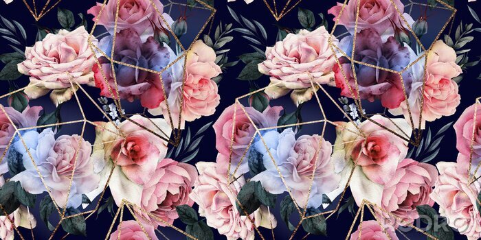 Papier peint  Formes géométriques sur fond de fleurs