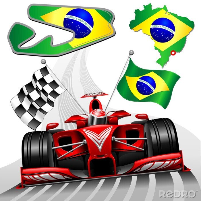 Papier peint  Formule 1 voiture avec le drapeau du Brésil