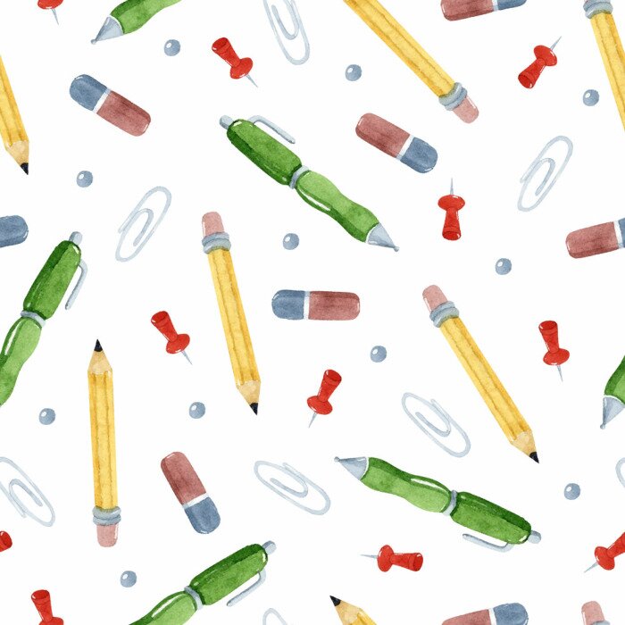 Papier peint  Fournitures scolaires peintes à l'aquarelle