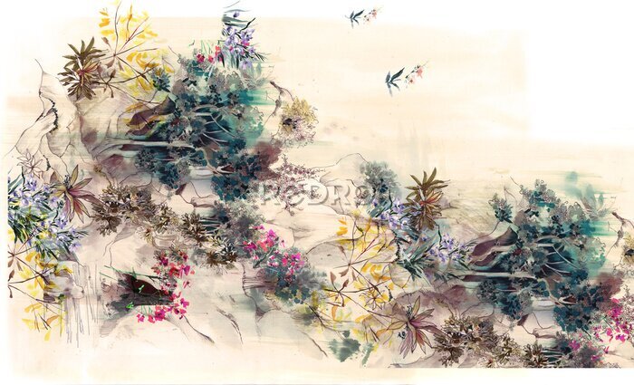 Papier peint  Fourré de nature sauvage avec des fleurs