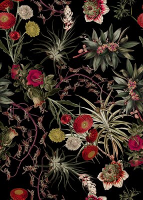 Papier peint à motif  Fourrés tropicaux fleuris