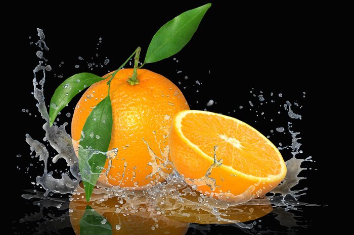 Papier peint  Fruit orange sur fond noir