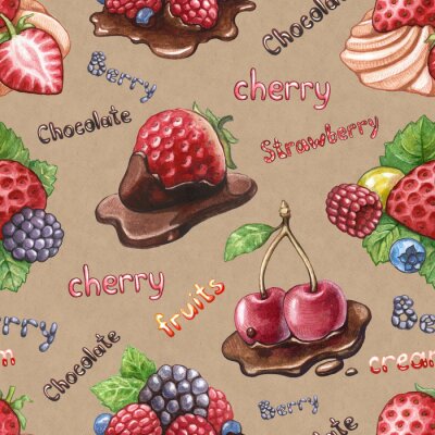 Papier peint  Fruits dans du chocolat version vintage
