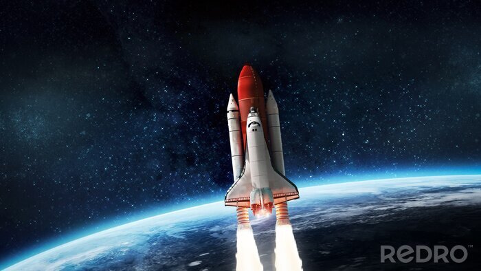 Papier peint  Fusée volant dans l’espace depuis la Terre