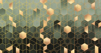 Papier peint  Geometric abstracti with gold elements.
