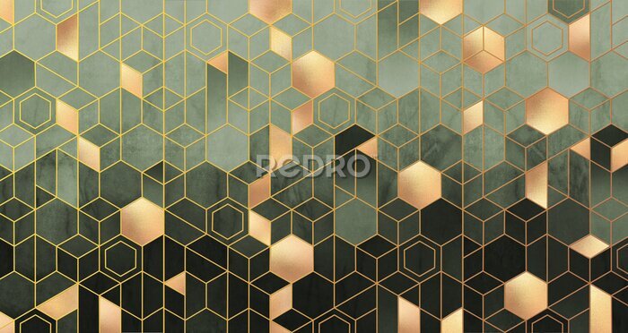 Papier peint  Geometric abstracti with gold elements.