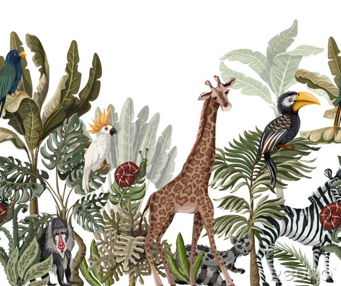 Papier peint  Girafe de la jungle et autres animaux