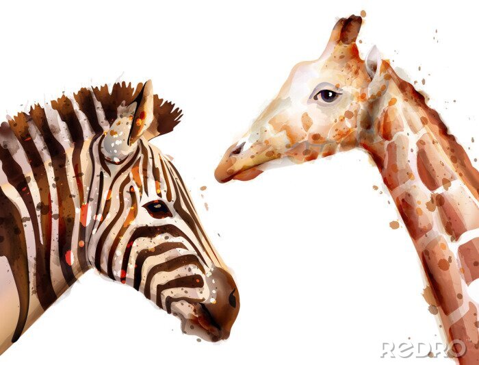 Papier peint  Girafe et zèbre