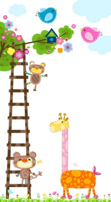 Papier peint  Girafe, ours et arbre