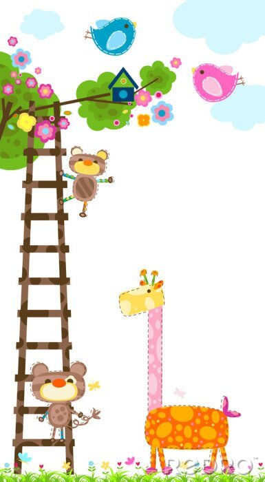Papier peint  Girafe, ours et arbre