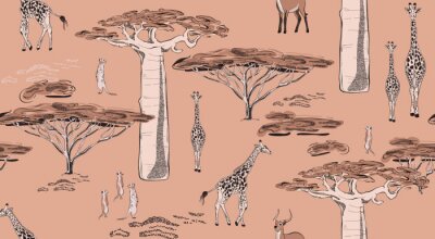 Papier peint  Girafes au milieu de la flore de la savane