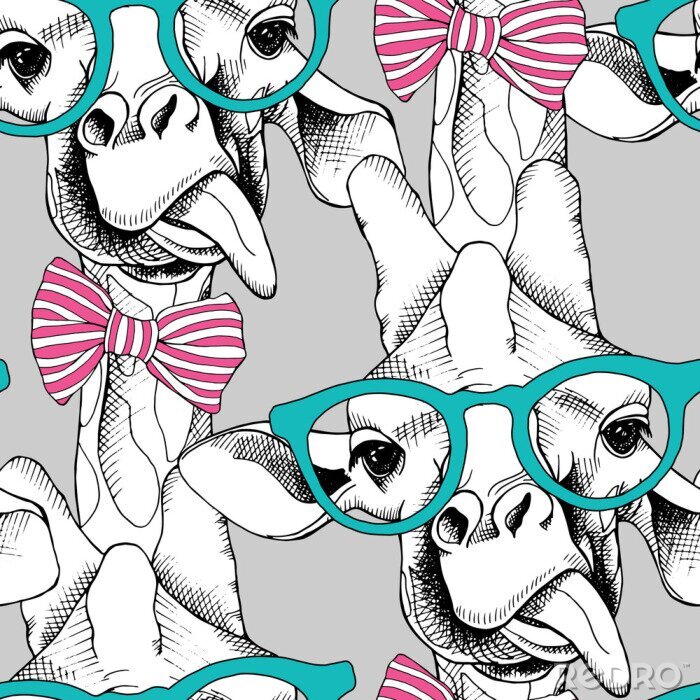 Papier peint  Girafes drôles dans des verres colorés