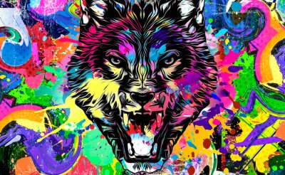 Papier peint  Graffiti avec un lion en couleurs