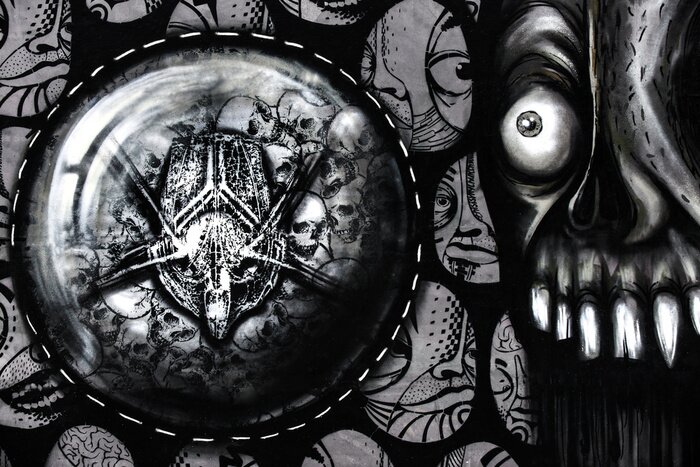 Papier peint  Graffiti noir et blanc avec un talisman