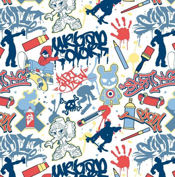 Papier peint  Graffitis avec dessins et inscriptions