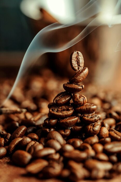 Papier peint  Grains de café et vapeur chaude