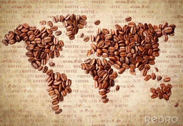 Papier peint  Grains de café formant une carte du monde